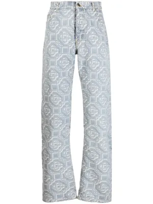 monogram-print straight-leg jeans