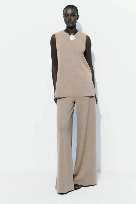 Nerissa Set – Brown-gray – Wide-leg high-waisted pants