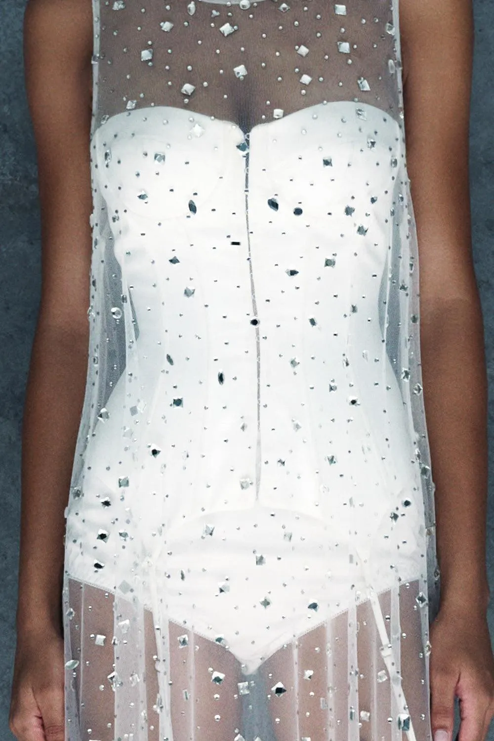 Nyxia Straight Sleeveless Mesh Floor Length Dress