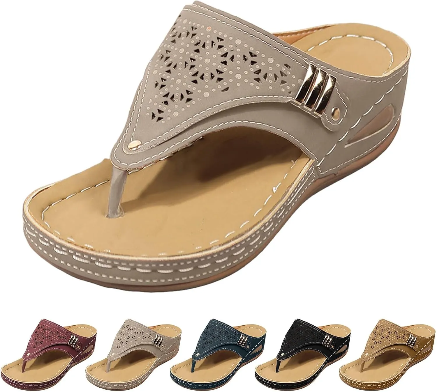 Orthopedic Wedge Sandals for Women Summer Dressy 2025 Flat Open Toe Platform Sandals Casual Flip Flops for Women with Arch Support Silppers Comfortable Slip on Sandals Beach Sandals Dress Shoes
