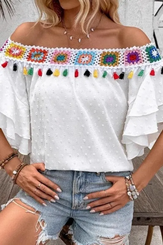 Pass The Salsa Off Shoulder Ruffle Top