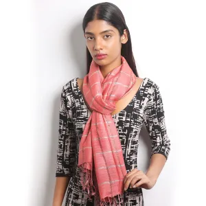 Pink & Gold Shiny Lurex Striped Tassel Viscose Scarf