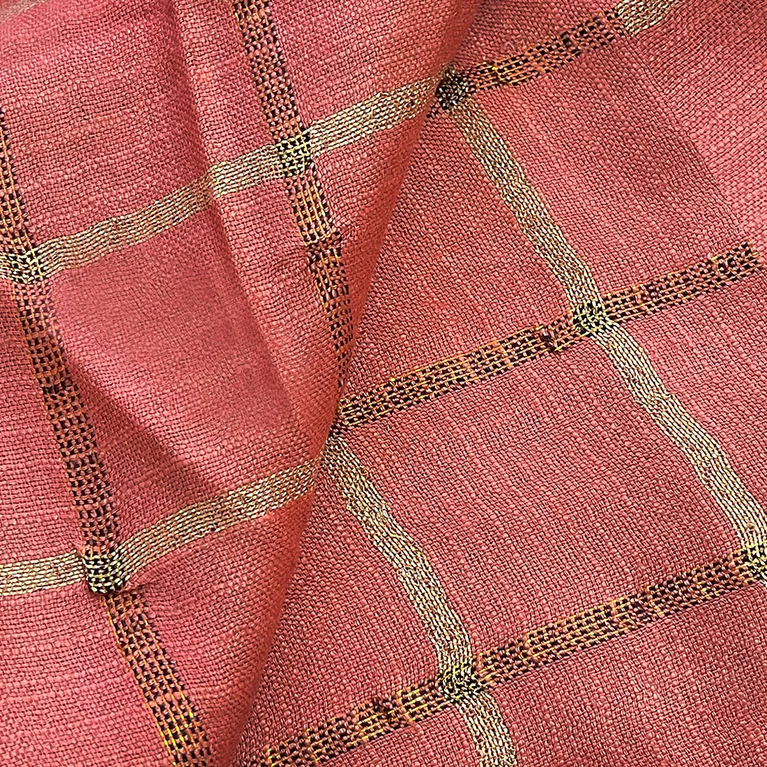 Pink & Gold Shiny Lurex Striped Tassel Viscose Scarf