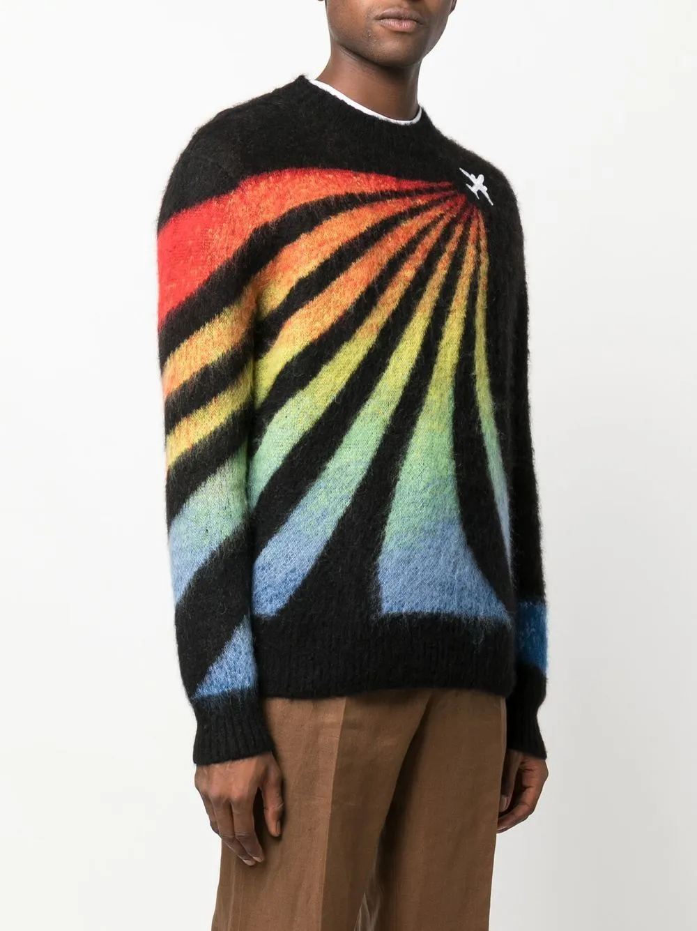 Rainbow-intarsia crew-neck jumper