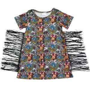 SALE - Southwest Dress Highland Cow Turquoise Medallion - Kids