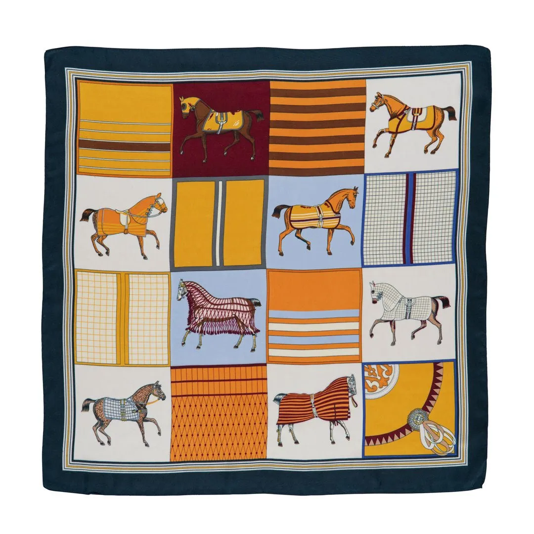 Signature - Stylized Equestrian Pattern in Deep Blue Scarf