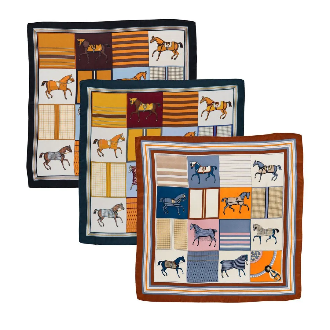 Signature - Stylized Equestrian Pattern in Deep Blue Scarf