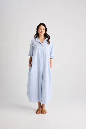 Sophie - Dress - Long - Blue & White Stripe
