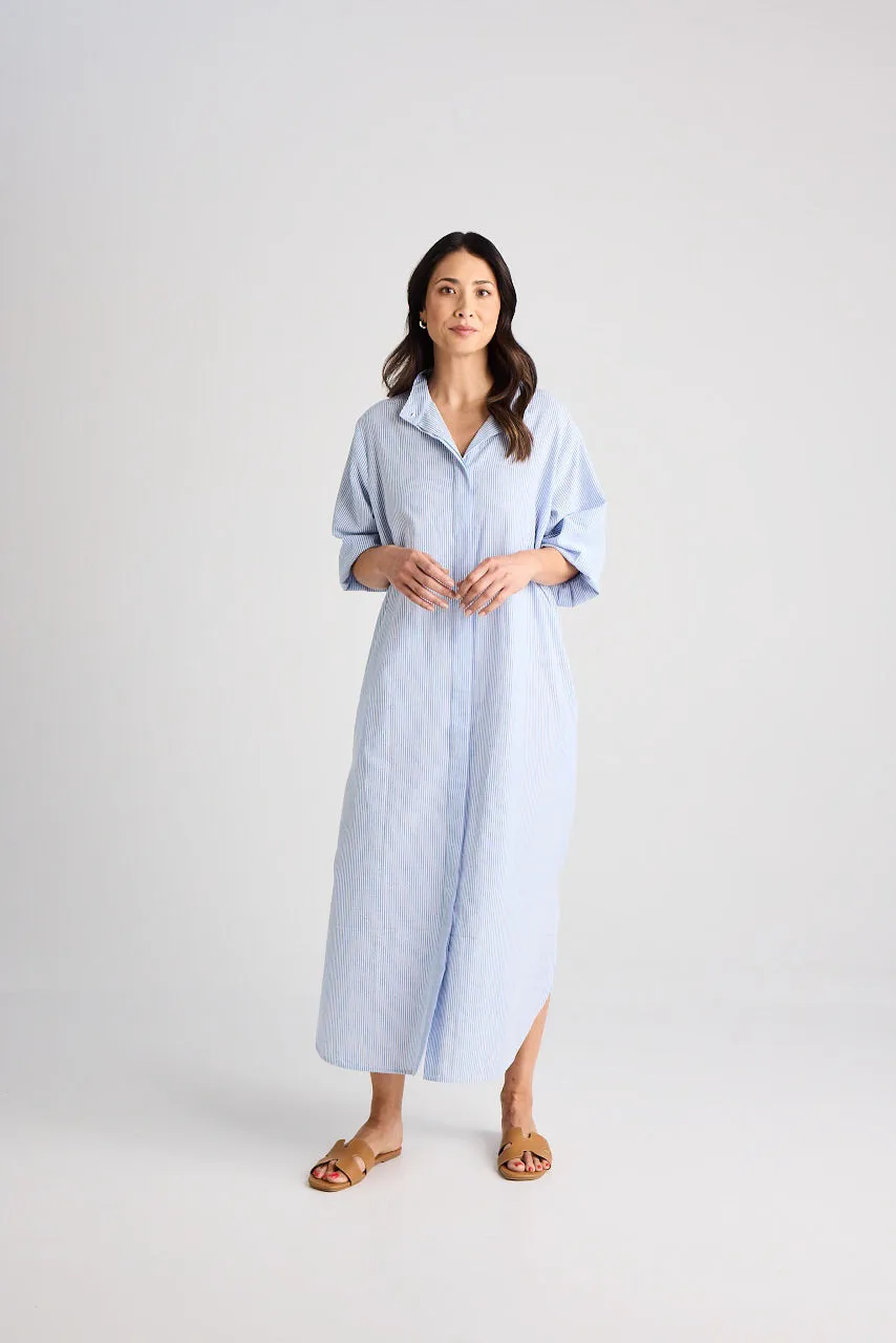 Sophie - Dress - Long - Blue & White Stripe