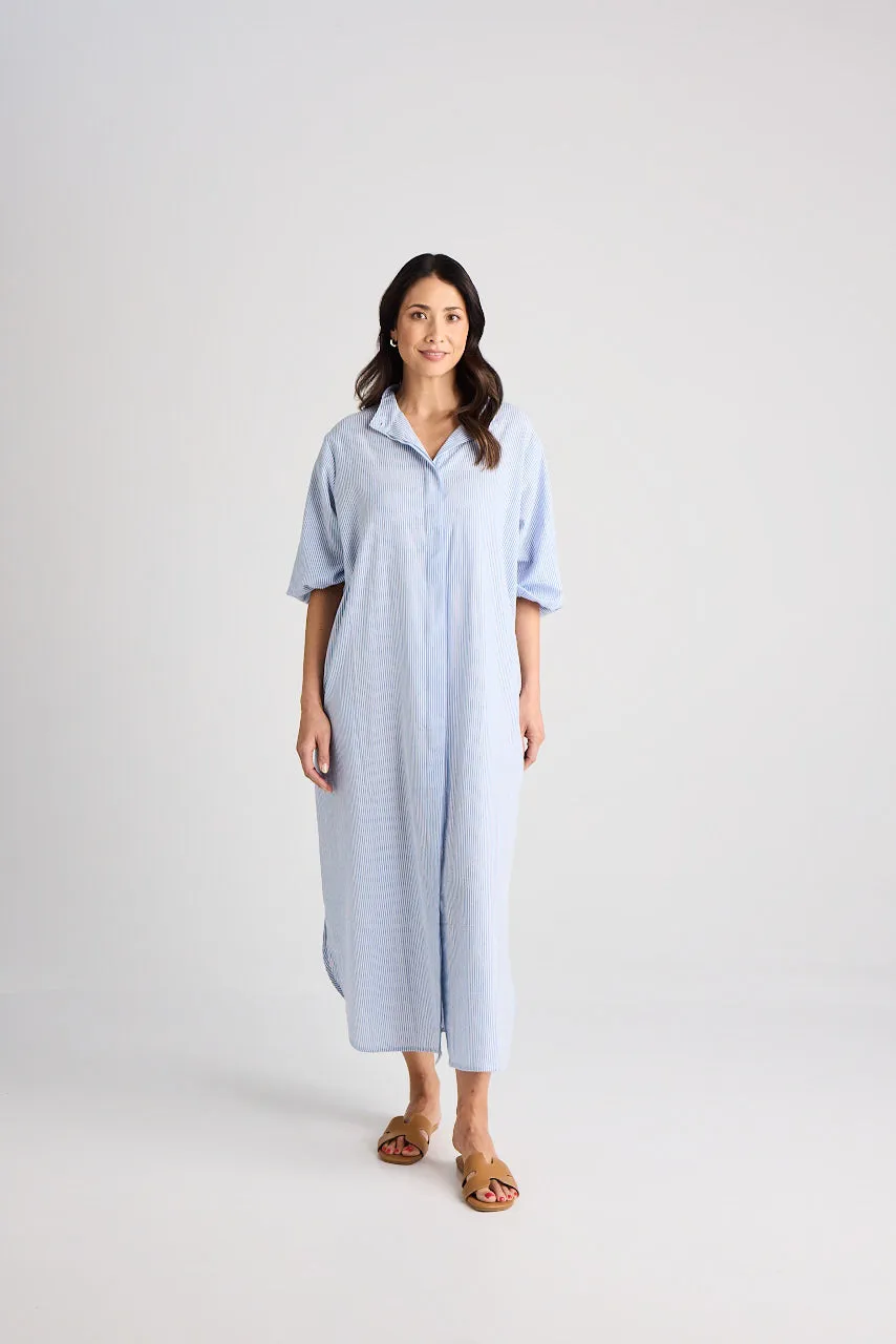 Sophie - Dress - Long - Blue & White Stripe