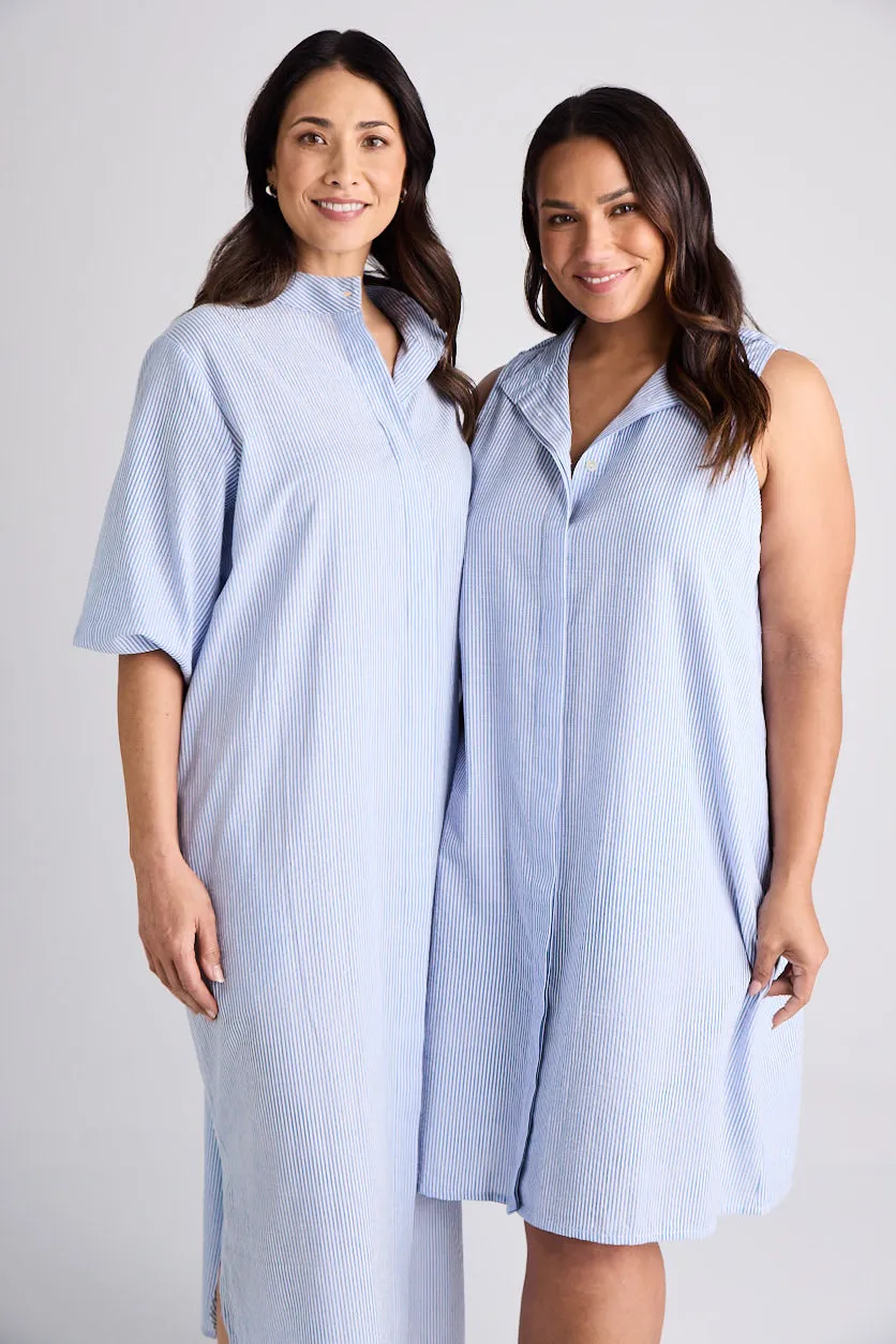 Sophie - Dress - Long - Blue & White Stripe