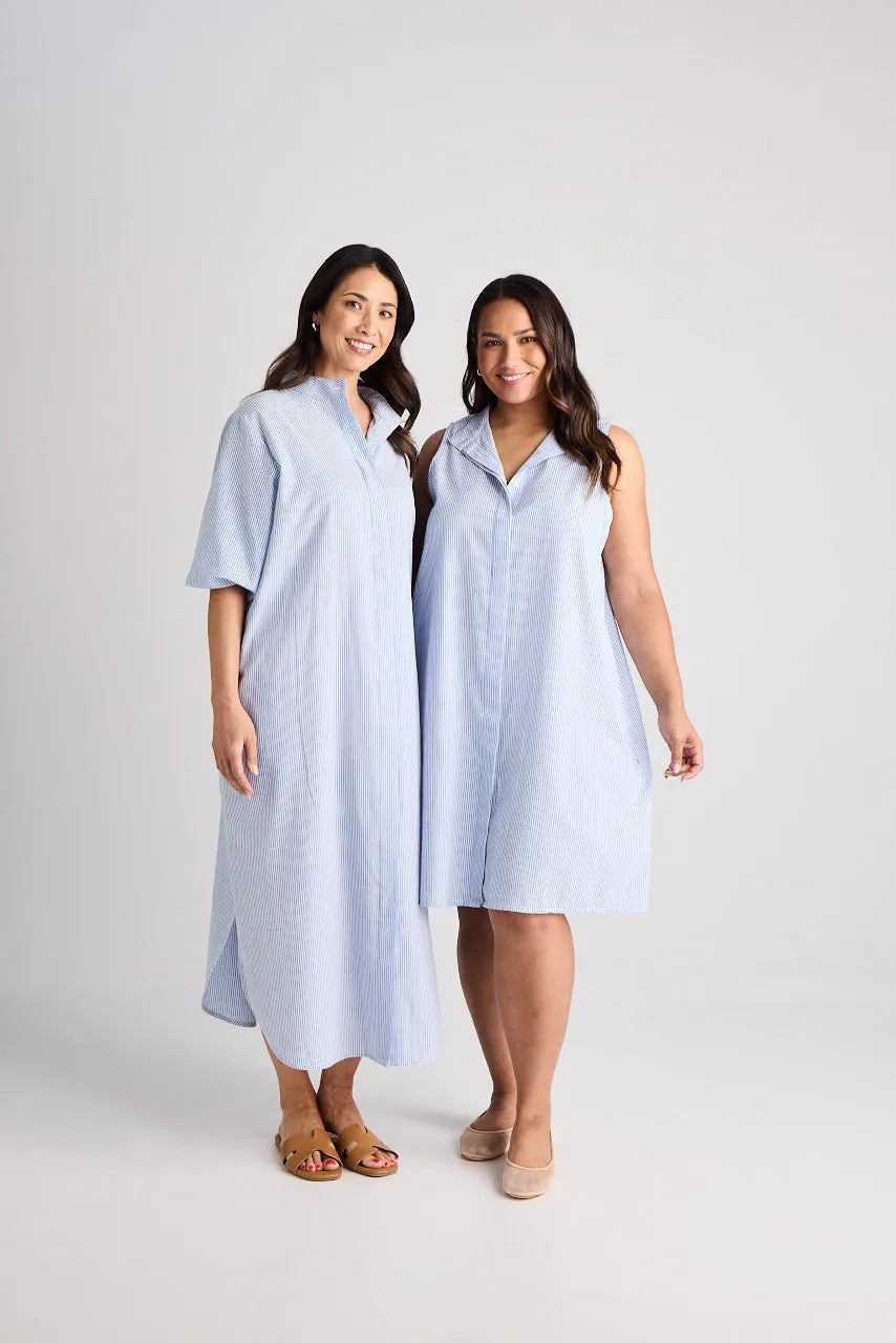 Sophie - Dress - Long - Blue & White Stripe