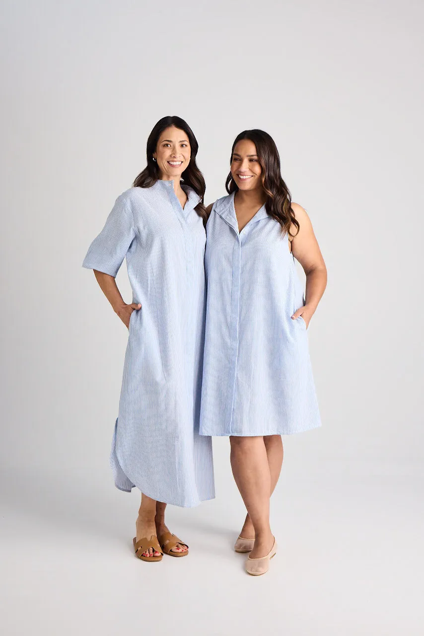 Sophie - Dress - Long - Blue & White Stripe