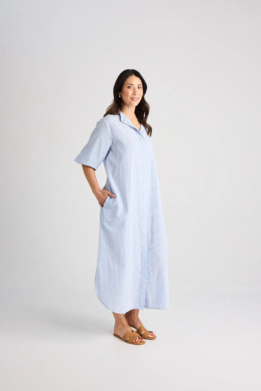 Sophie - Dress - Long - Blue & White Stripe