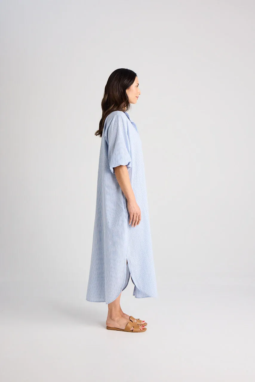Sophie - Dress - Long - Blue & White Stripe