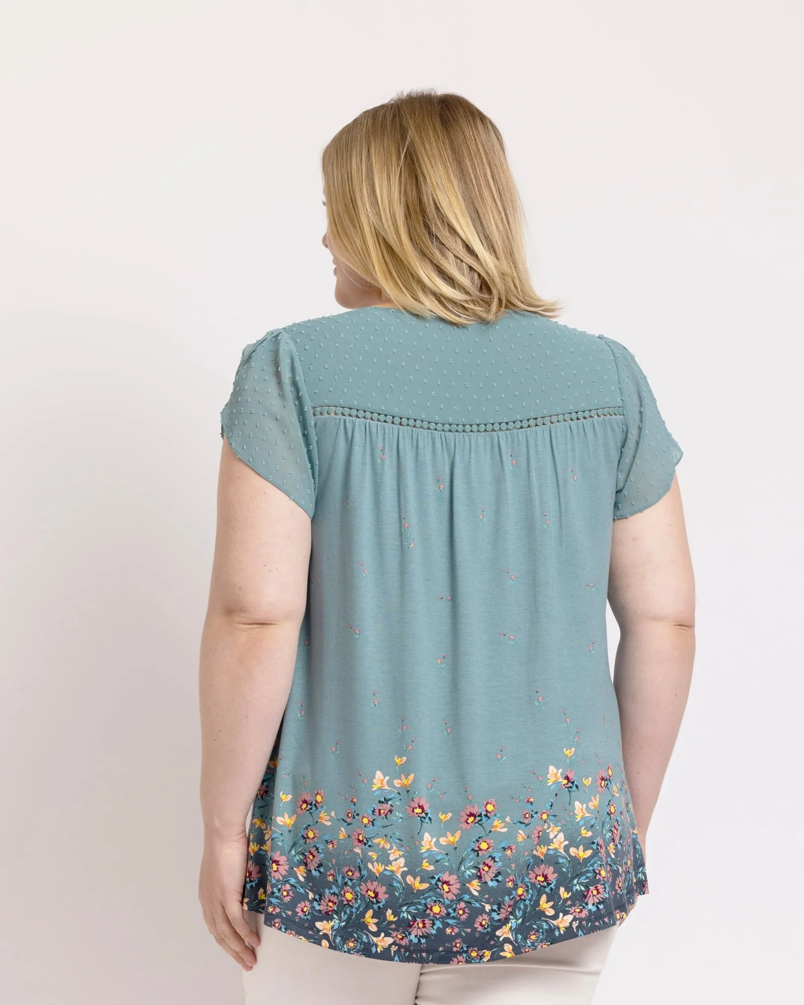 Sophie Floral Top with Split Neck and Tassels | O113 BLUE