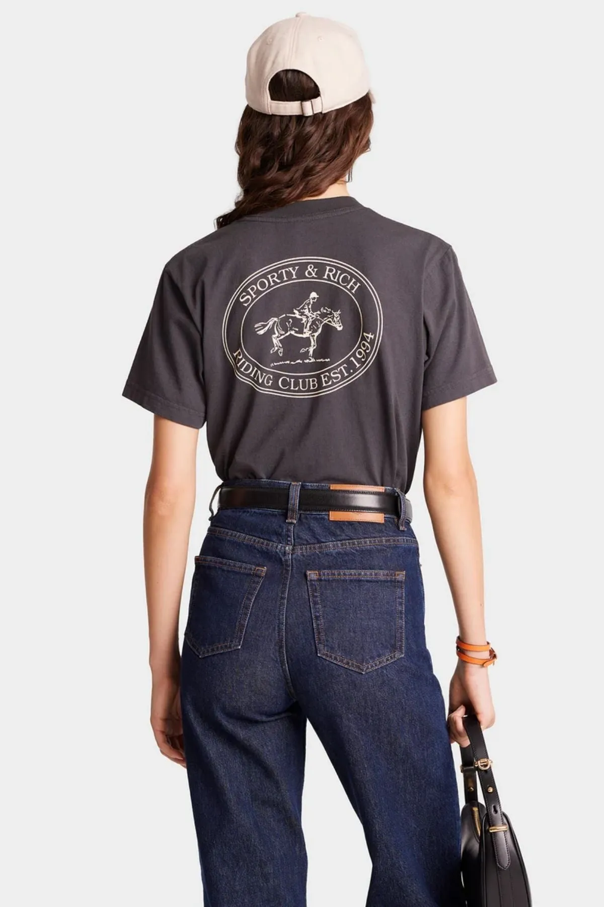 Sporty & Rich Riding Club T-Shirt - Faded Black/ Cream