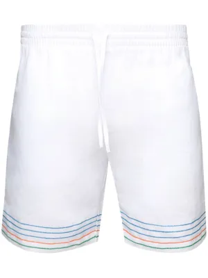 stripe-embroidered linen shorts
