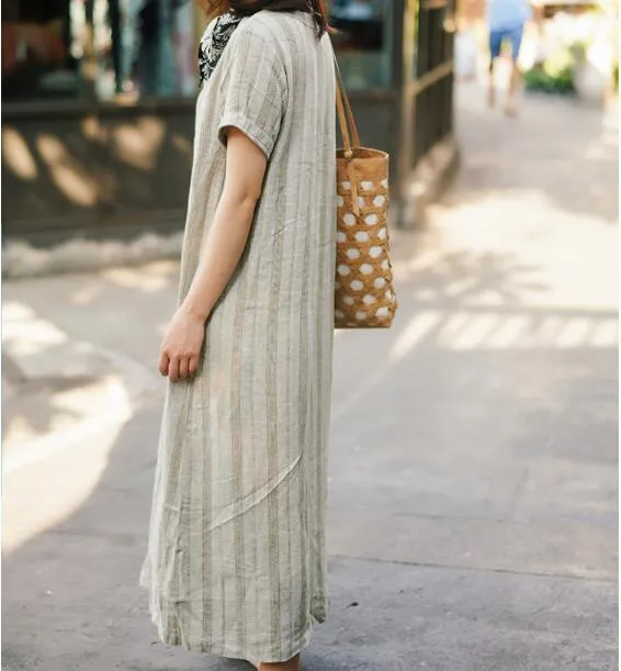 Summer Linen Women Dresses Short Sleeves  Women Dresses XH9665