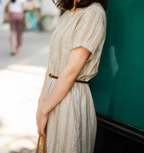 Summer Linen Women Dresses Short Sleeves  Women Dresses XH9665