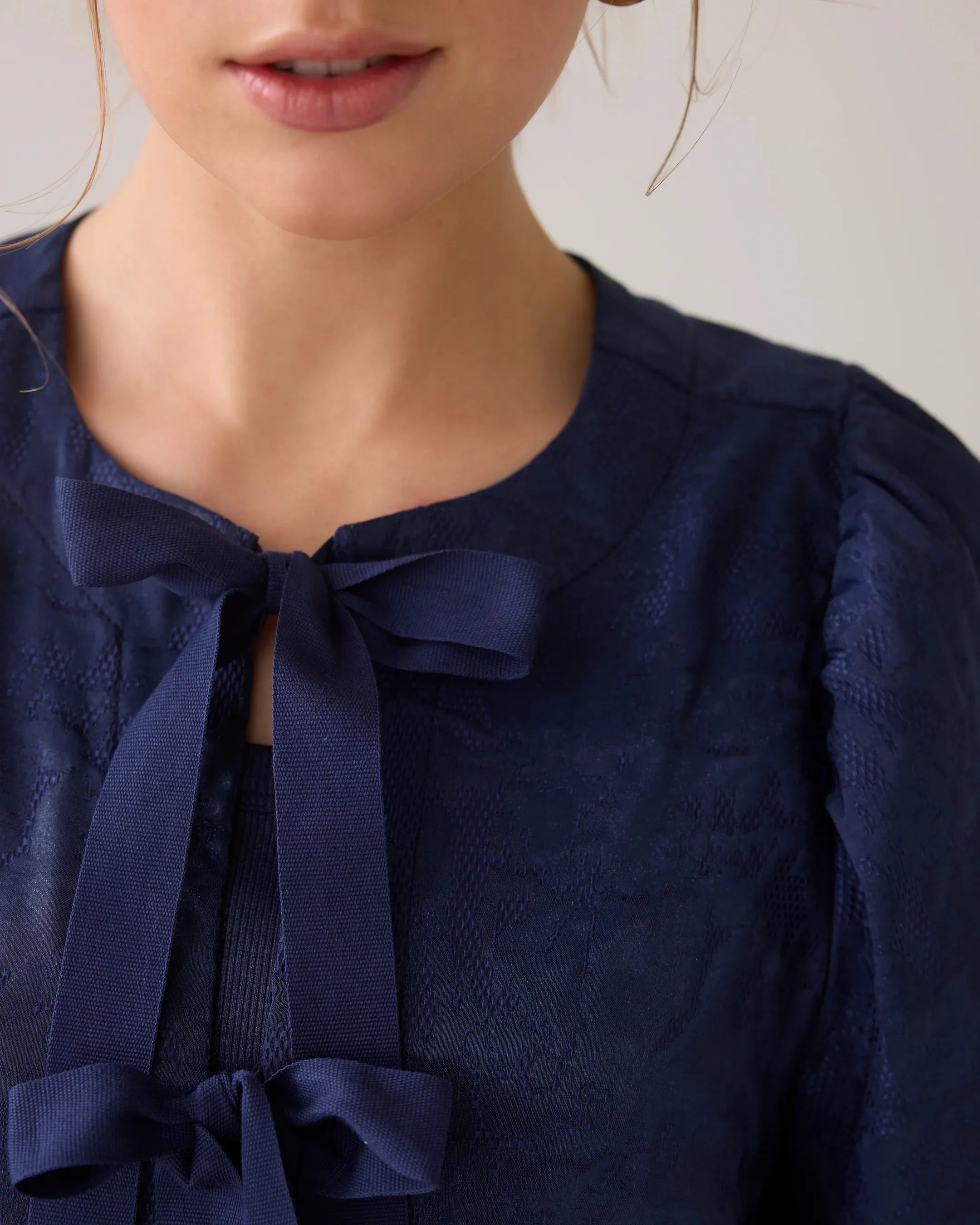 Summum Navy Jacquard Blouse Jacket With Bow Front