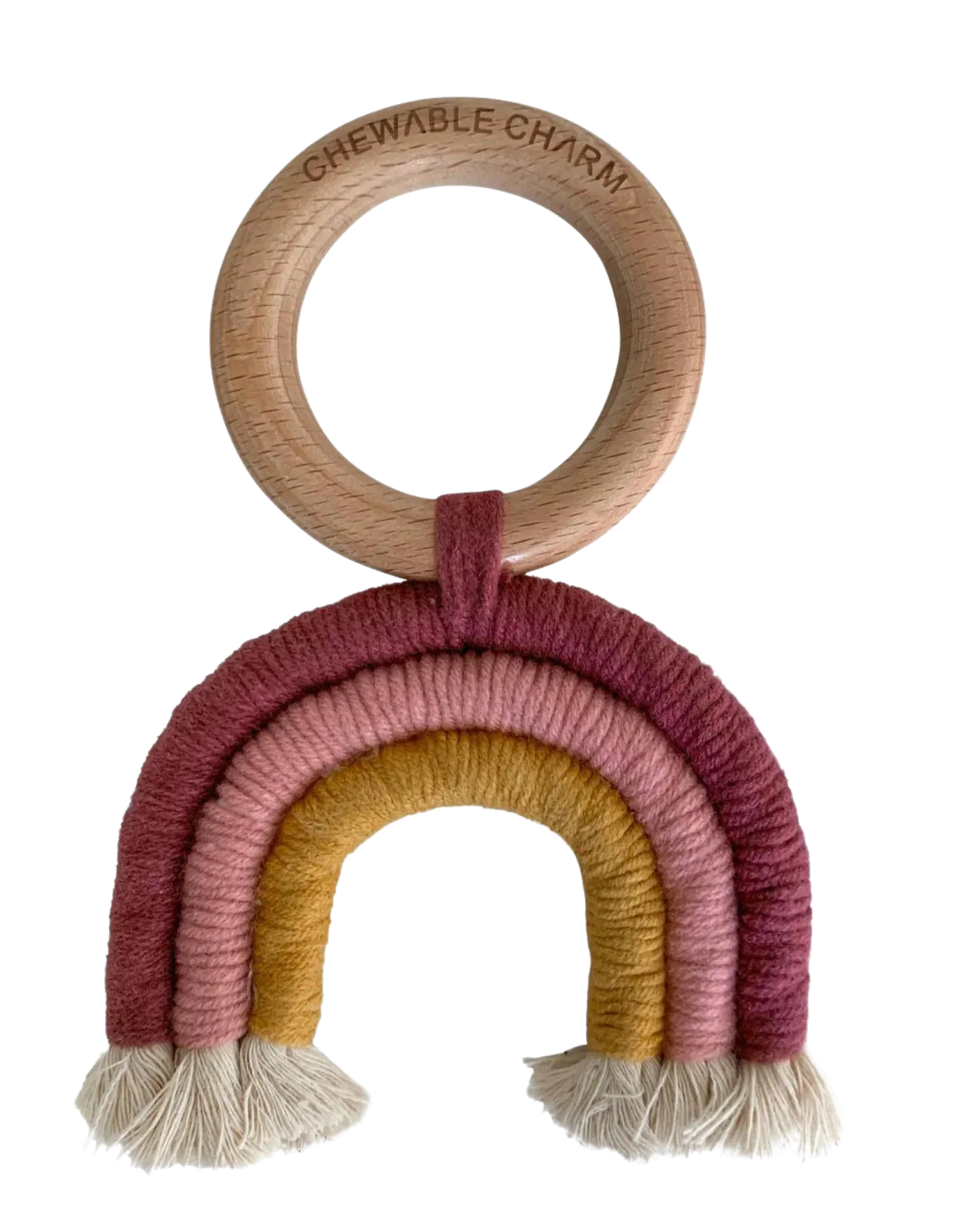 Teether- Rainbow Macrame- Berry   Mustard