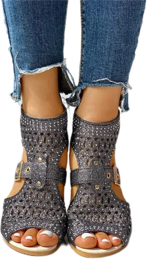 Wedge Sandals for Women Dressy Summer,Women Open Toe Sandal Hollow Out Gladiator Sandals High Top Ankle Zipper