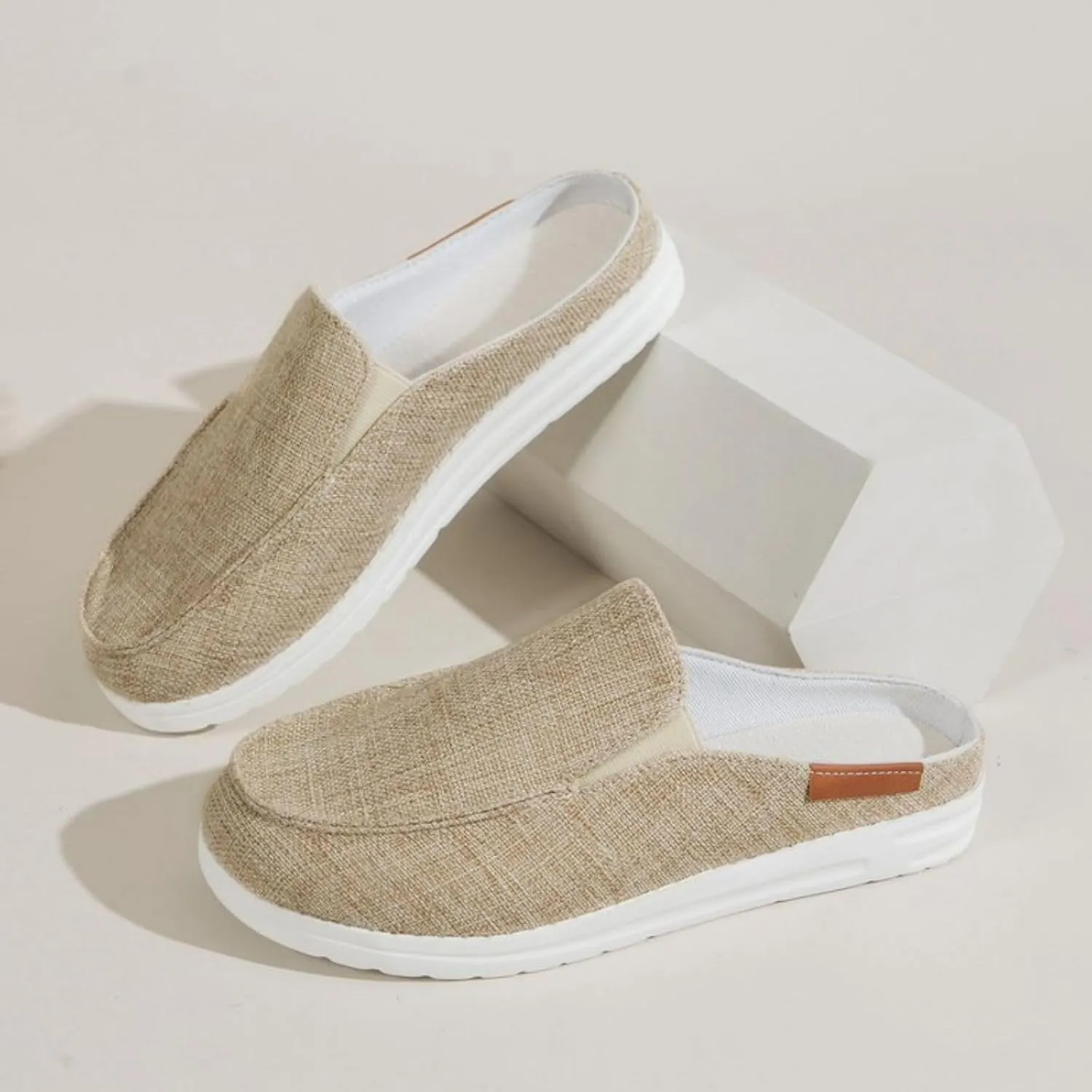 Women Canvas Slip On Lightweight Mule Sneaker Summer Fashion Open Back Flats, Closed Round Toe Low Top Loafer Casual Comfort Walking Sandals