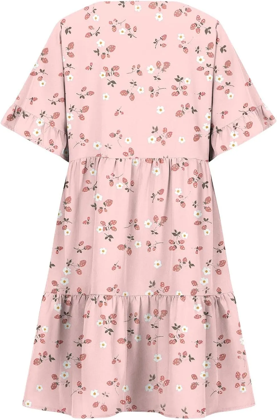 Womens 2025 Summer Art Print V-Neck Dress Short Sleeve Tiered Ruffle Lightweight Flowy Mini Design Plus Size