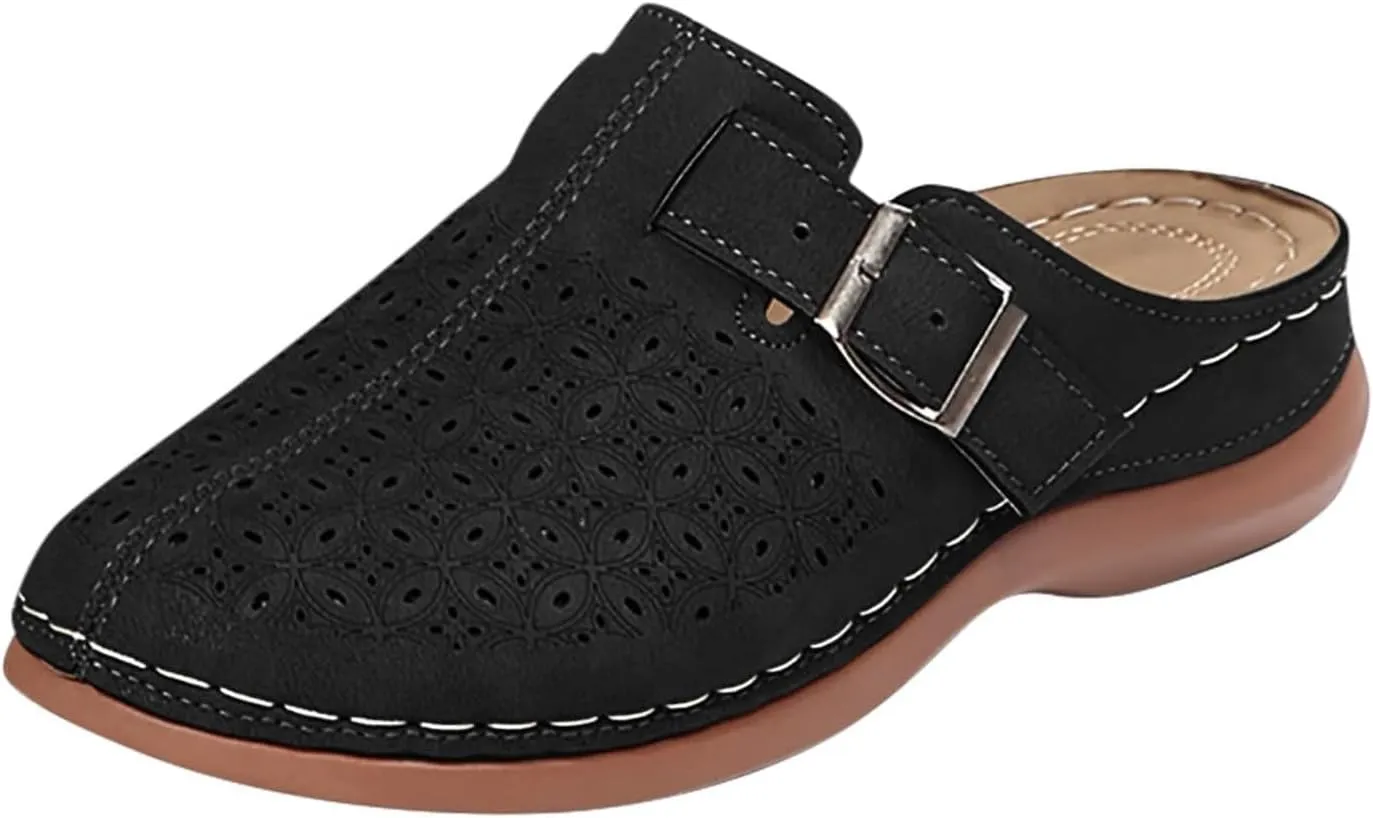 Womens Slip On Clogs and Mules Wide Box Toe Shoes Hollow Out Summer Wedge Shoes Comfortable Arch Support Outdoor Beach Slippers Casual Adjustable Slip On Walking Wedges Sandals