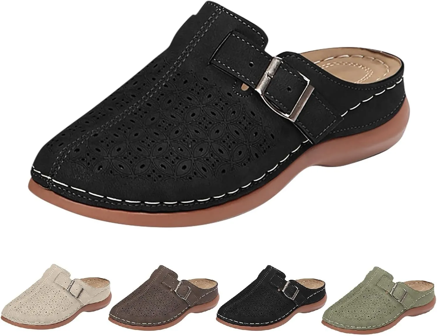 Womens Slip On Clogs and Mules Wide Box Toe Shoes Hollow Out Summer Wedge Shoes Comfortable Arch Support Outdoor Beach Slippers Casual Adjustable Slip On Walking Wedges Sandals