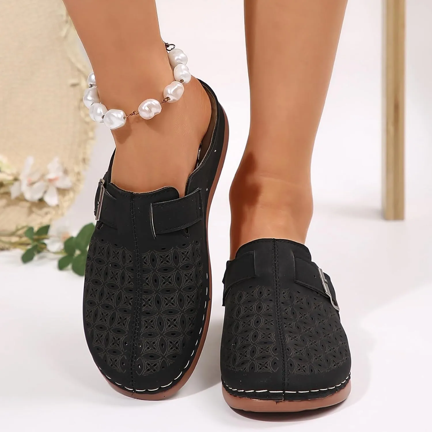 Womens Slip On Clogs and Mules Wide Box Toe Shoes Hollow Out Summer Wedge Shoes Comfortable Arch Support Outdoor Beach Slippers Casual Adjustable Slip On Walking Wedges Sandals