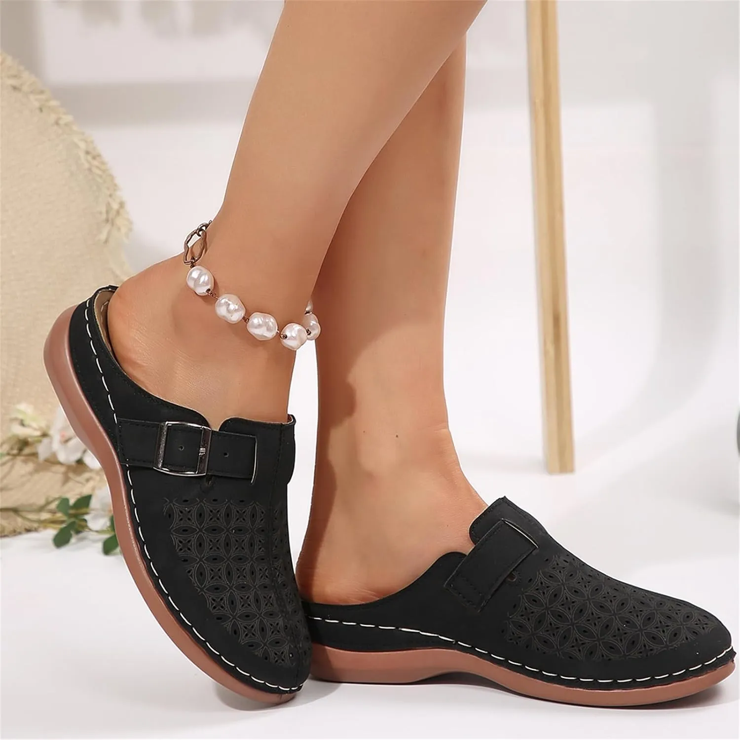 Womens Slip On Clogs and Mules Wide Box Toe Shoes Hollow Out Summer Wedge Shoes Comfortable Arch Support Outdoor Beach Slippers Casual Adjustable Slip On Walking Wedges Sandals