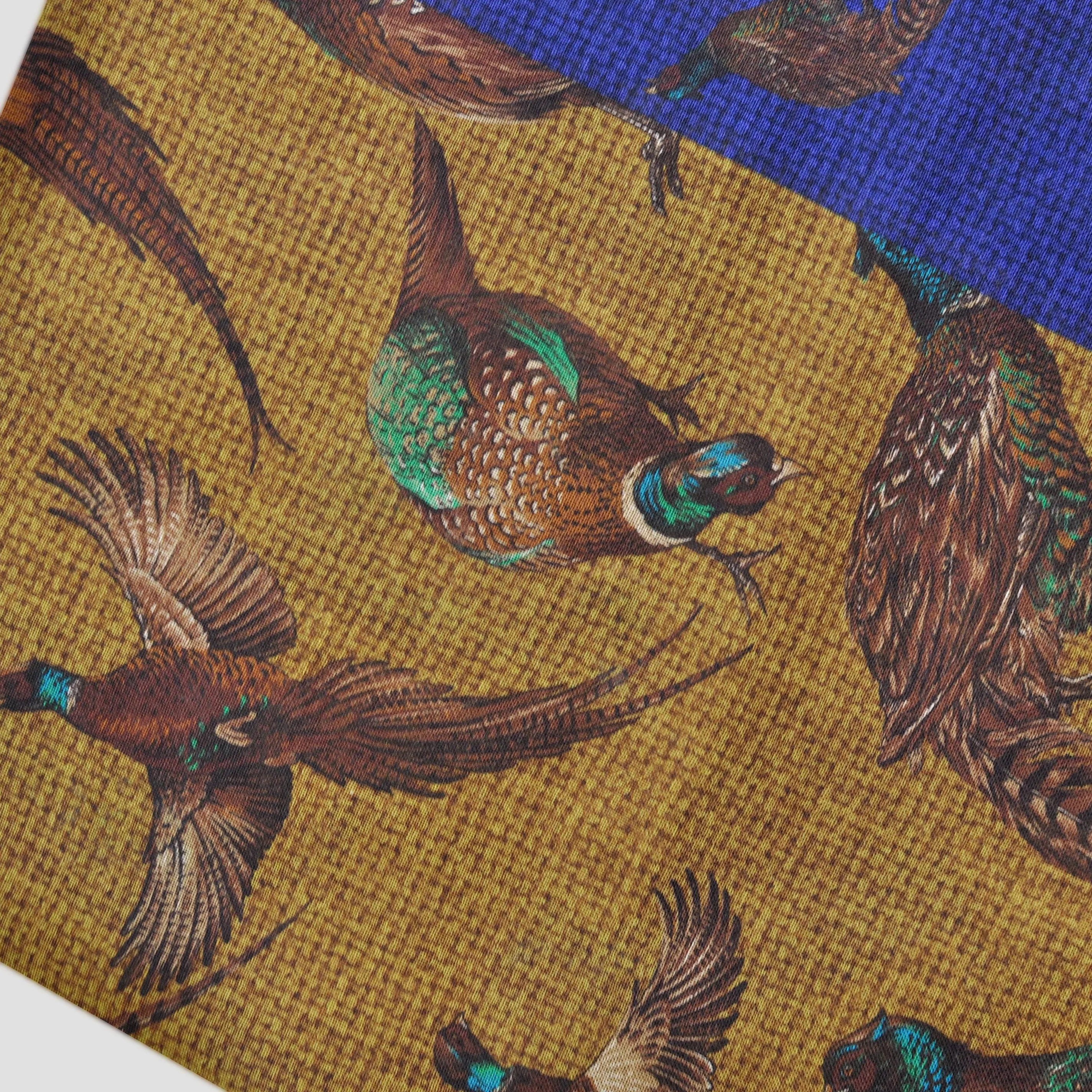 Wool Silk Pheasant Large Square in Blue, Ochre & Brown